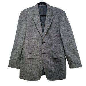 Stafford Mens Herringbone Wool Blazer Jacket Size 40R Gray Classic Academia